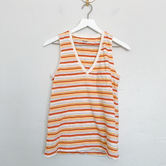 Madewell Whisper Cotton V-Neck Pocket Tank in Fieldgate Stripe Small - Picture 2 of 5